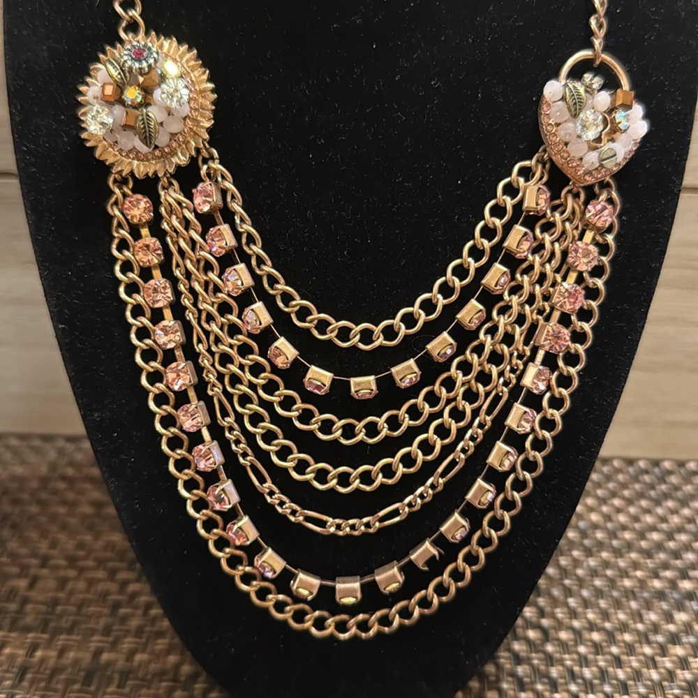 NWT Betsey Johnson layered rose gold chains with clustered charms